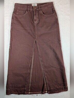 575-BDG Mauve Brown Maxi Skirt with Front Split‎